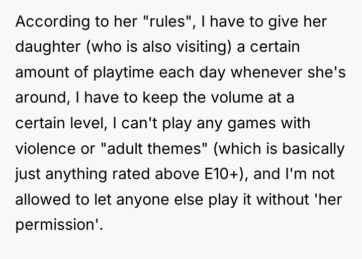 According to her "rules", I have to give her daughter...