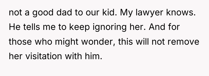 not a good dad to our kid. My lawyer knows....