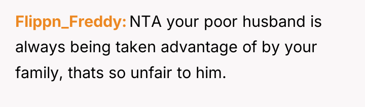 Flippn_Freddy NTA your poor husband is always being taken advantage...