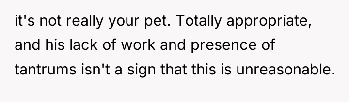 it's not really your pet. Totally appropriate, and his lack...