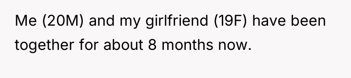 Me (20M) and my girlfriend (19F) have been together for...