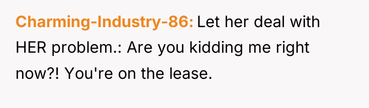 Charming-Industry-86 Let her deal with HER problem.: Are you kidding...
