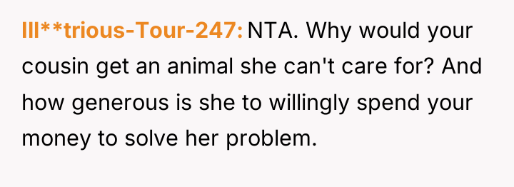 Ill**trious-Tour-247 NTA. Why would your cousin get an animal she...