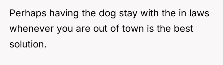 Perhaps having the dog stay with the in laws whenever...