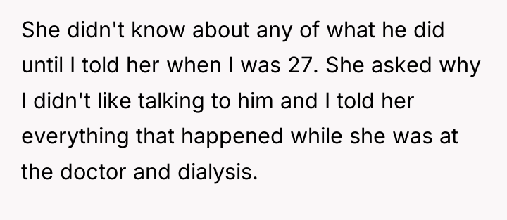 She didn't know about any of what he did until...