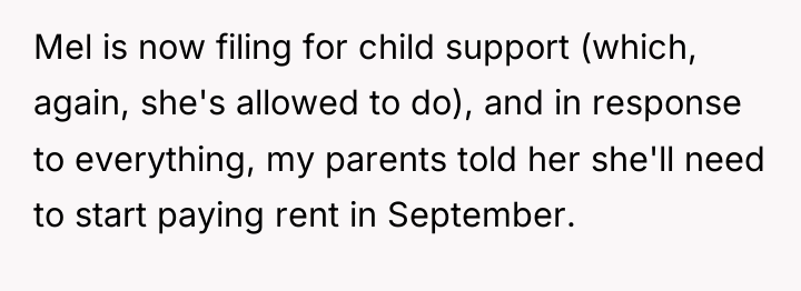 Mel is now filing for child support (which, again, she's...