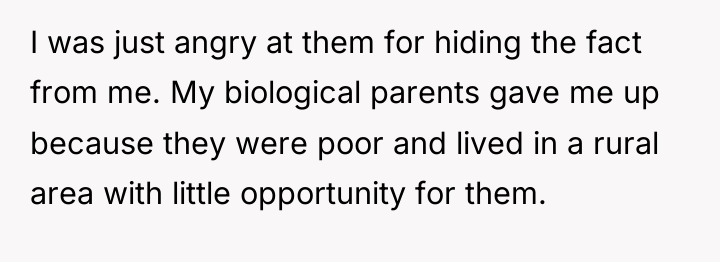 I was just angry at them for hiding the fact...