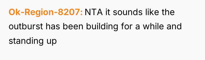 Ok-Region-8207 NTA it sounds like the outburst has been building...