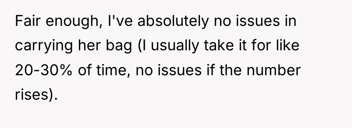 Fair enough, I've absolutely no issues in carrying her bag...
