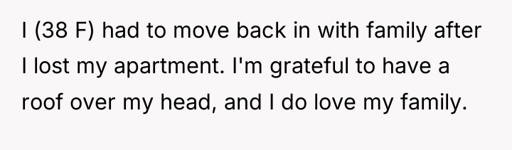 I (38 F) had to move back in with family...