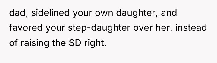 dad, sidelined your own daughter, and favored your step-daughter over...