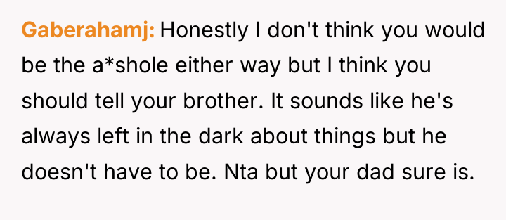 Gaberahamj Honestly I don't think you would be the a*shole...