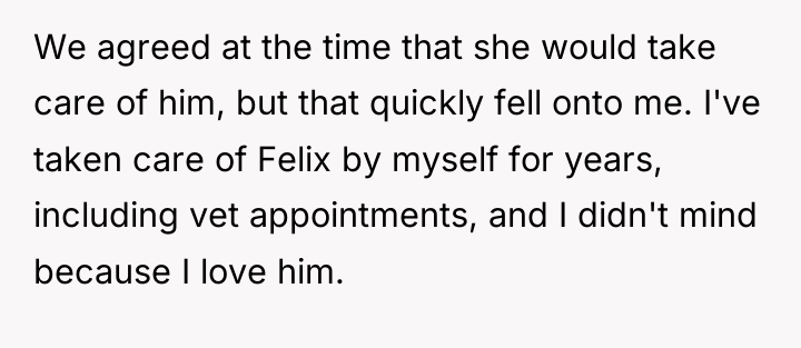 We agreed at the time that she would take care...