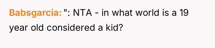 Babsgarcia ": NTA - in what world is a 19...
