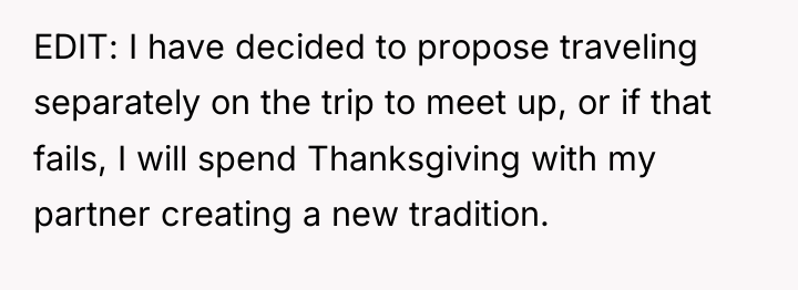 EDIT: I have decided to propose traveling separately on the...