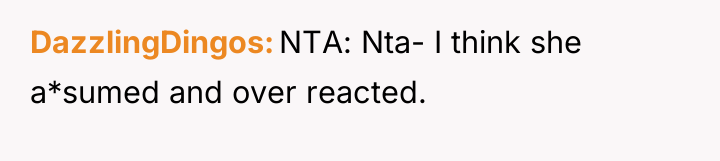 DazzlingDingos NTA: Nta- I think she a*sumed and over reacted.