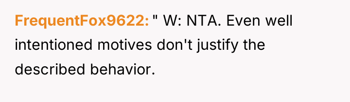 FrequentFox9622 " W: NTA. Even well intentioned motives don't justify...