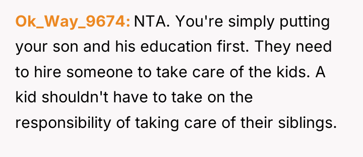 Ok_Way_9674 NTA. You're simply putting your son and his education...