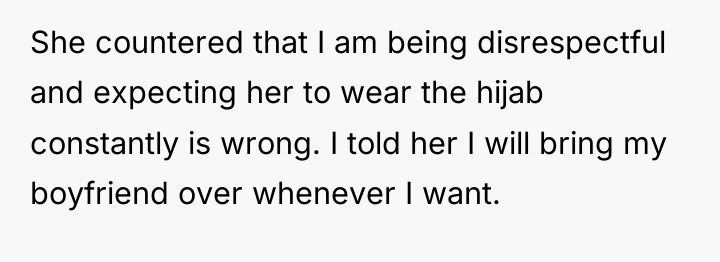 She countered that I am being disrespectful and expecting her...