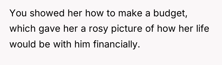 You showed her how to make a budget, which gave...