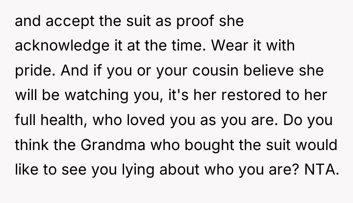 and accept the suit as proof she acknowledge it at...