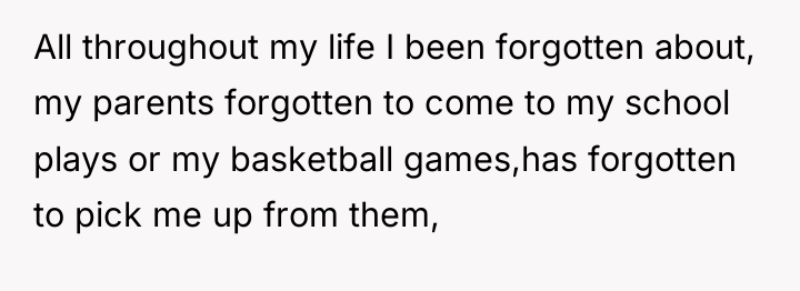 All throughout my life I been forgotten about, my parents...