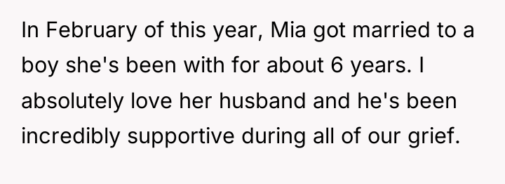 In February of this year, Mia got married to a...