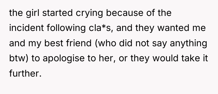 the girl started crying because of the incident following cla*s,...