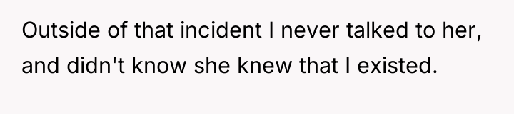 Outside of that incident I never talked to her, and...