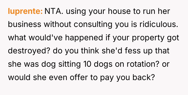 luprente NTA. using your house to run her business without...