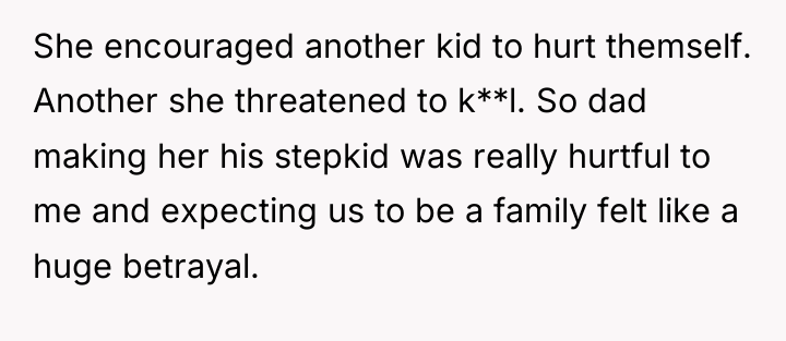 She encouraged another kid to hurt themself. Another she threatened...