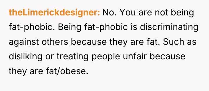 theLimerickdesigner No. You are not being fat-phobic. Being fat-phobic is...