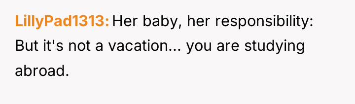 LillyPad1313 Her baby, her responsibility: But it's not a vacation......