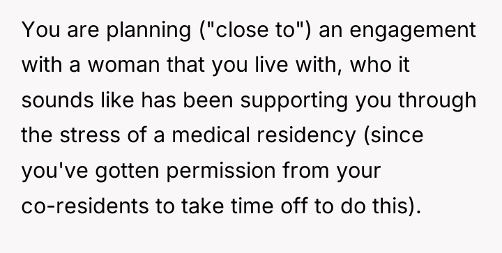 You are planning ("close to") an engagement with a woman...