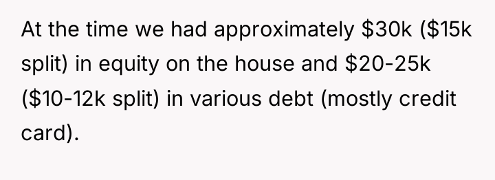 At the time we had approximately $30k ($15k split) in...