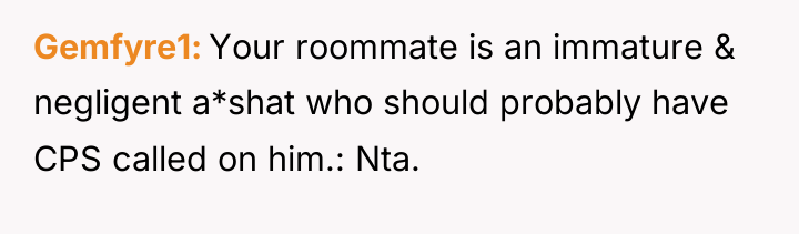 Gemfyre1 Your roommate is an immature & negligent a*shat who...