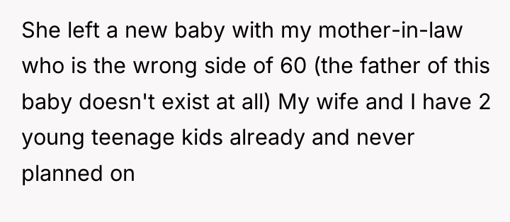 She left a new baby with my mother-in-law who is...