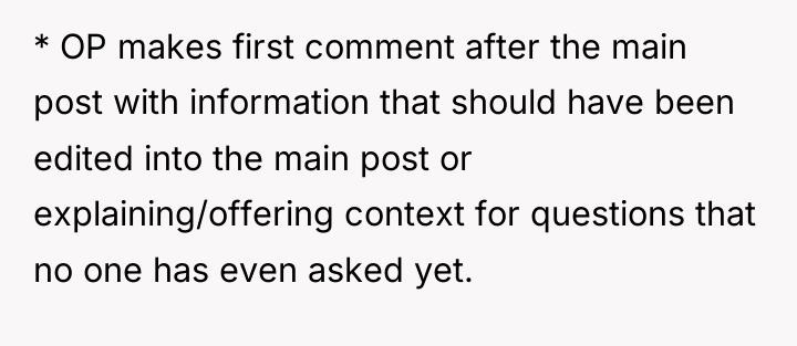 * OP makes first comment after the main post with...
