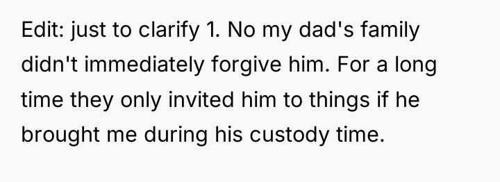 Edit: just to clarify 1. No my dad's family didn't...