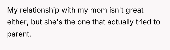 My relationship with my mom isn't great either, but she's...