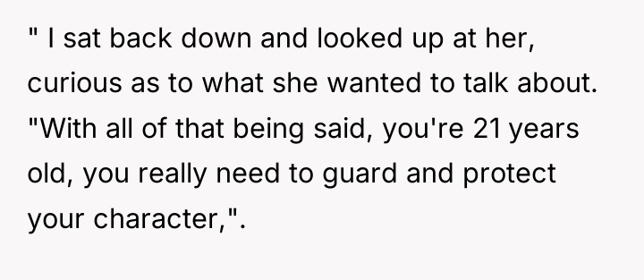 " I sat back down and looked up at her,...