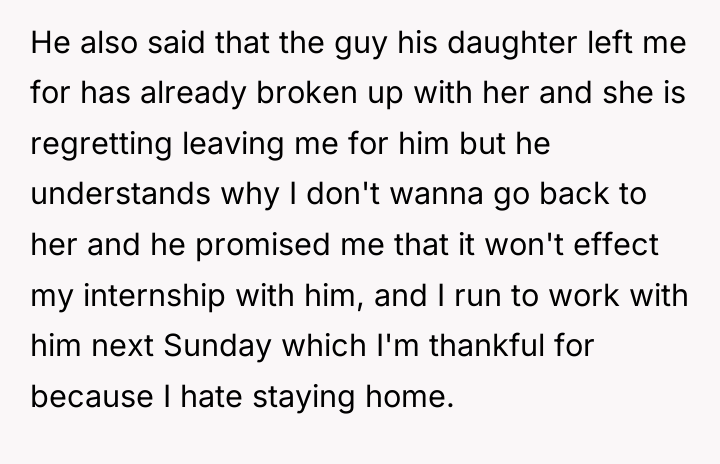He also said that the guy his daughter left me...