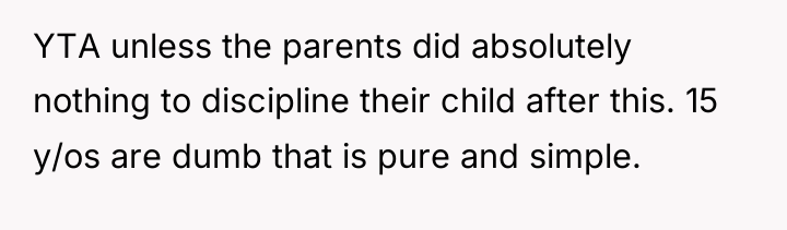 YTA unless the parents did absolutely nothing to discipline their...