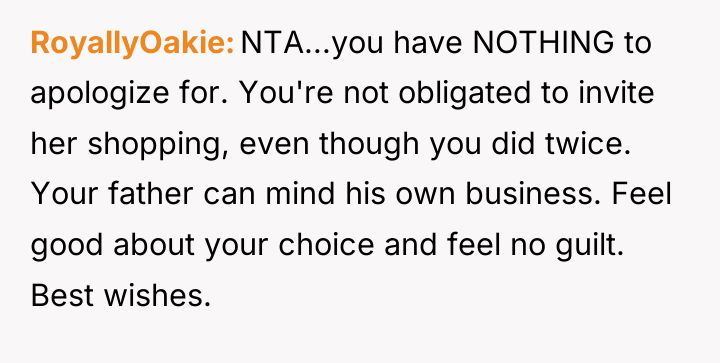 RoyallyOakie NTA...you have NOTHING to apologize for. You're not obligated...