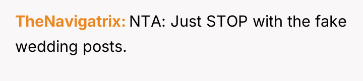 TheNavigatrix NTA: Just STOP with the fake wedding posts.