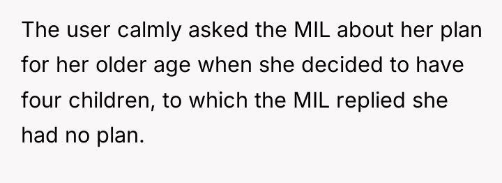The user calmly asked the MIL about her plan for...