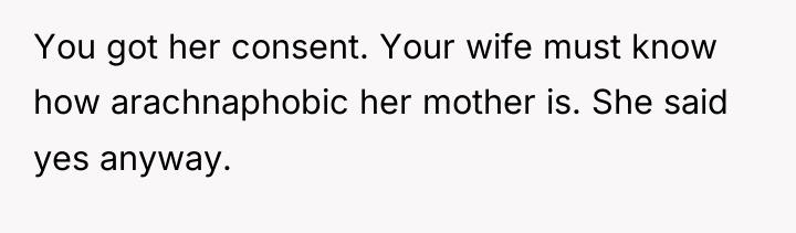 You got her consent. Your wife must know how arachnaphobic...