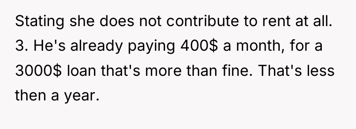 Stating she does not contribute to rent at all. 3....