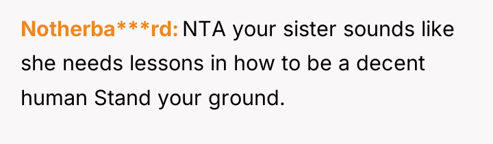 Notherba***rd NTA your sister sounds like she needs lessons in...