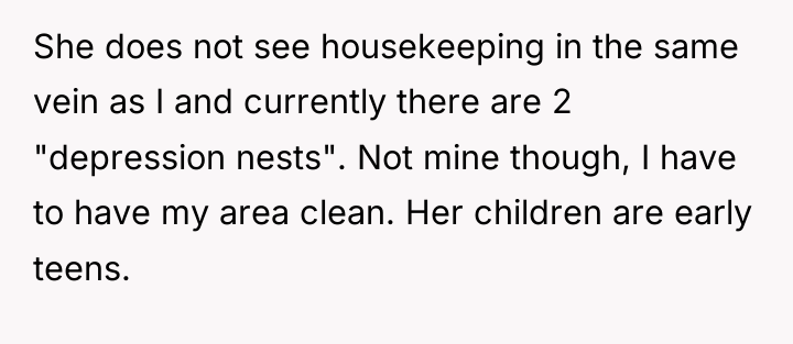 She does not see housekeeping in the same vein as...